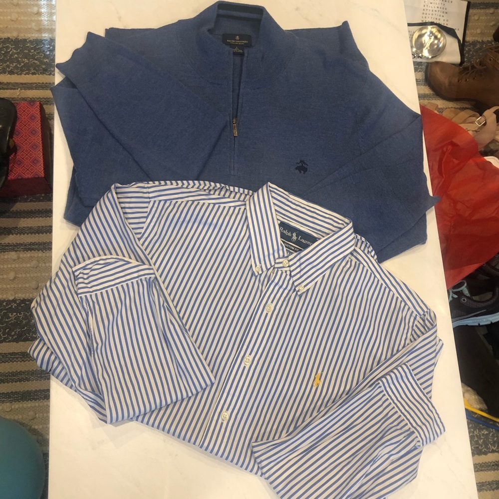EUC MENS BUNDLE!!!  Brooks Brothers Pullover in blue / Polo RL button down Large